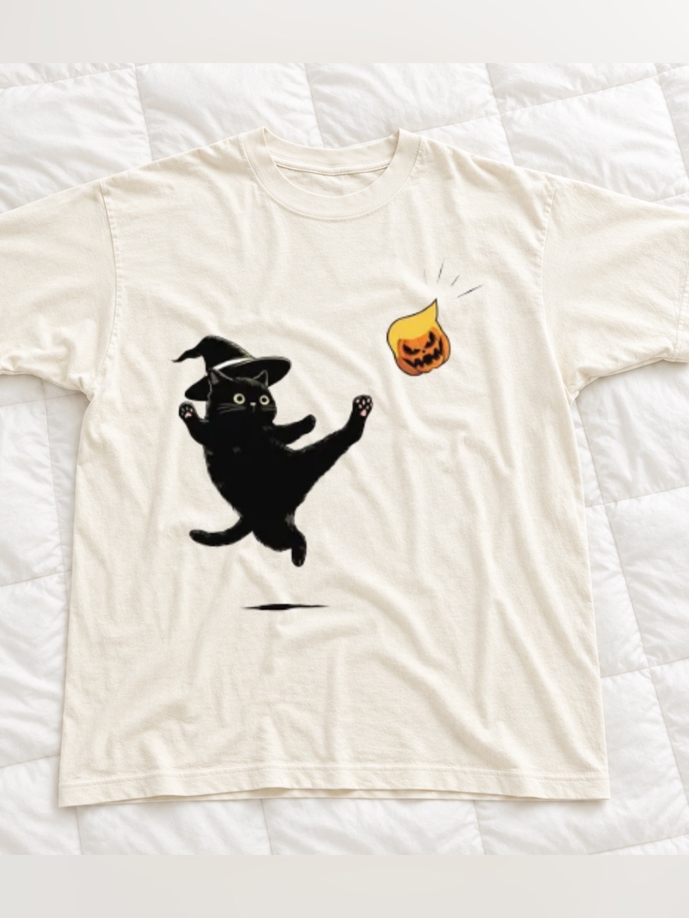 Halloween Black Cat Graphic Tee, Gildan Off White Cute Cat T- Shirt